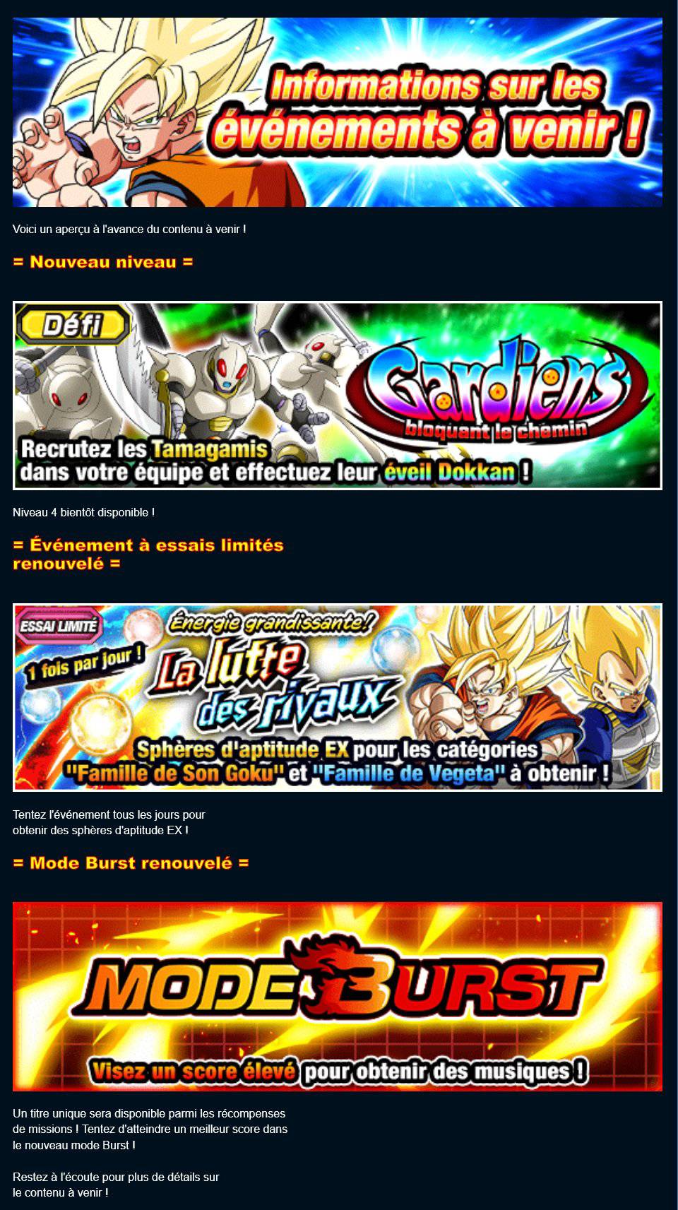 Le TUr des tamagami, un évent des sphère de potentiel des perso famille de goku / Vegeta, et le burst mode