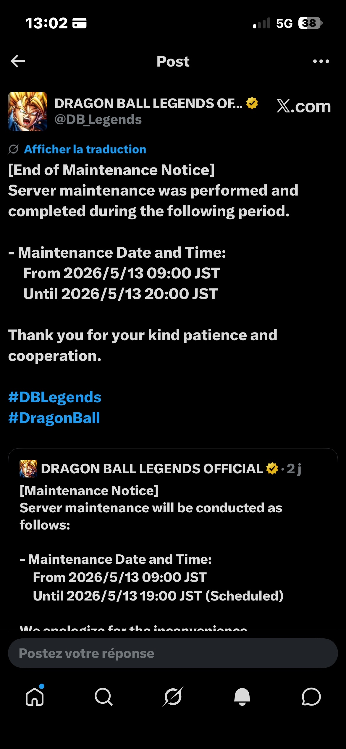 Maintenance finie